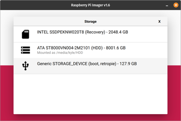 RPi Imager Choose Storage